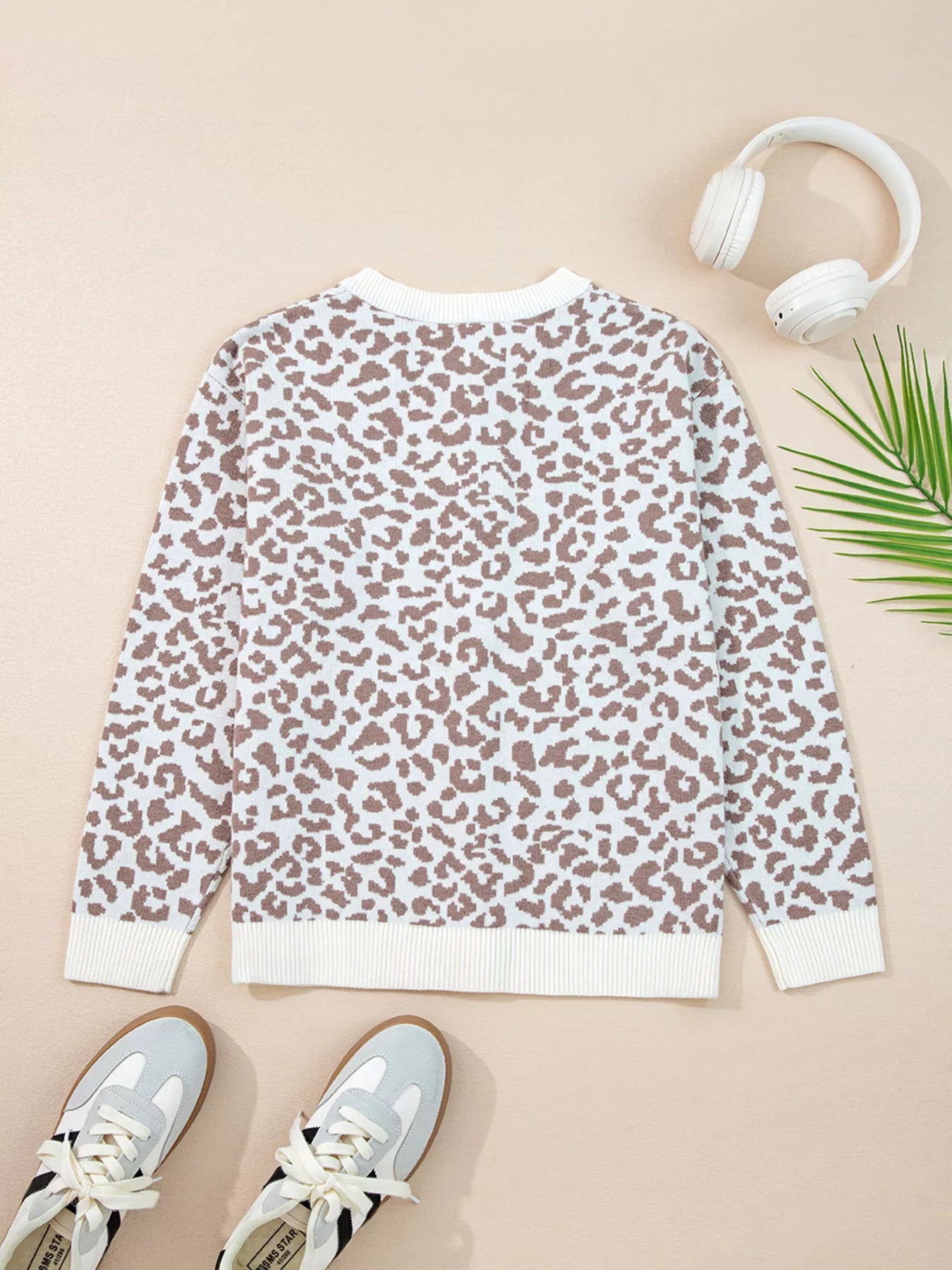 Leopard Drop Shoulder Chunky Knitted Cardigan 