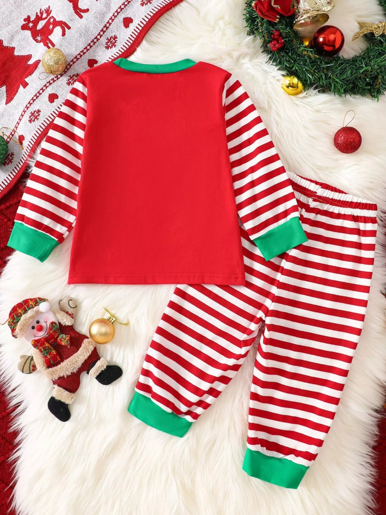 Children's Christmas Reindeer Striped Pajama Set 