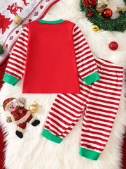 Children's Christmas Reindeer Striped Pajama Set 