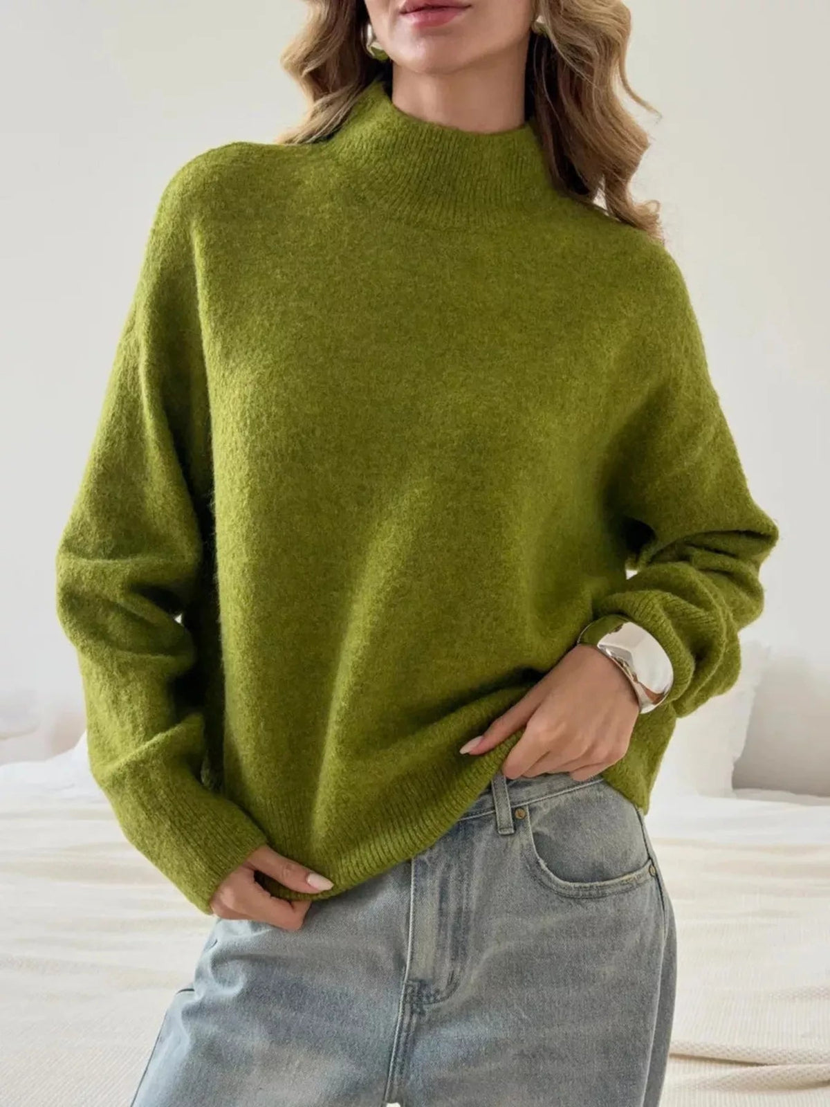Mock Neck Dropped Shoulder Sweater 