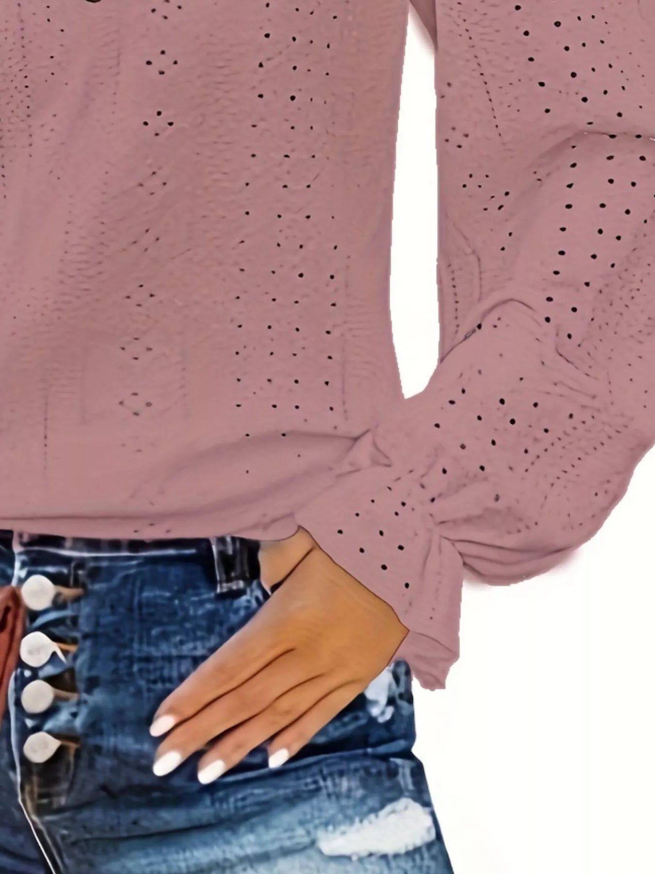 Plus Size Eyelet V-Neck Flounce Sleeve Blouse 