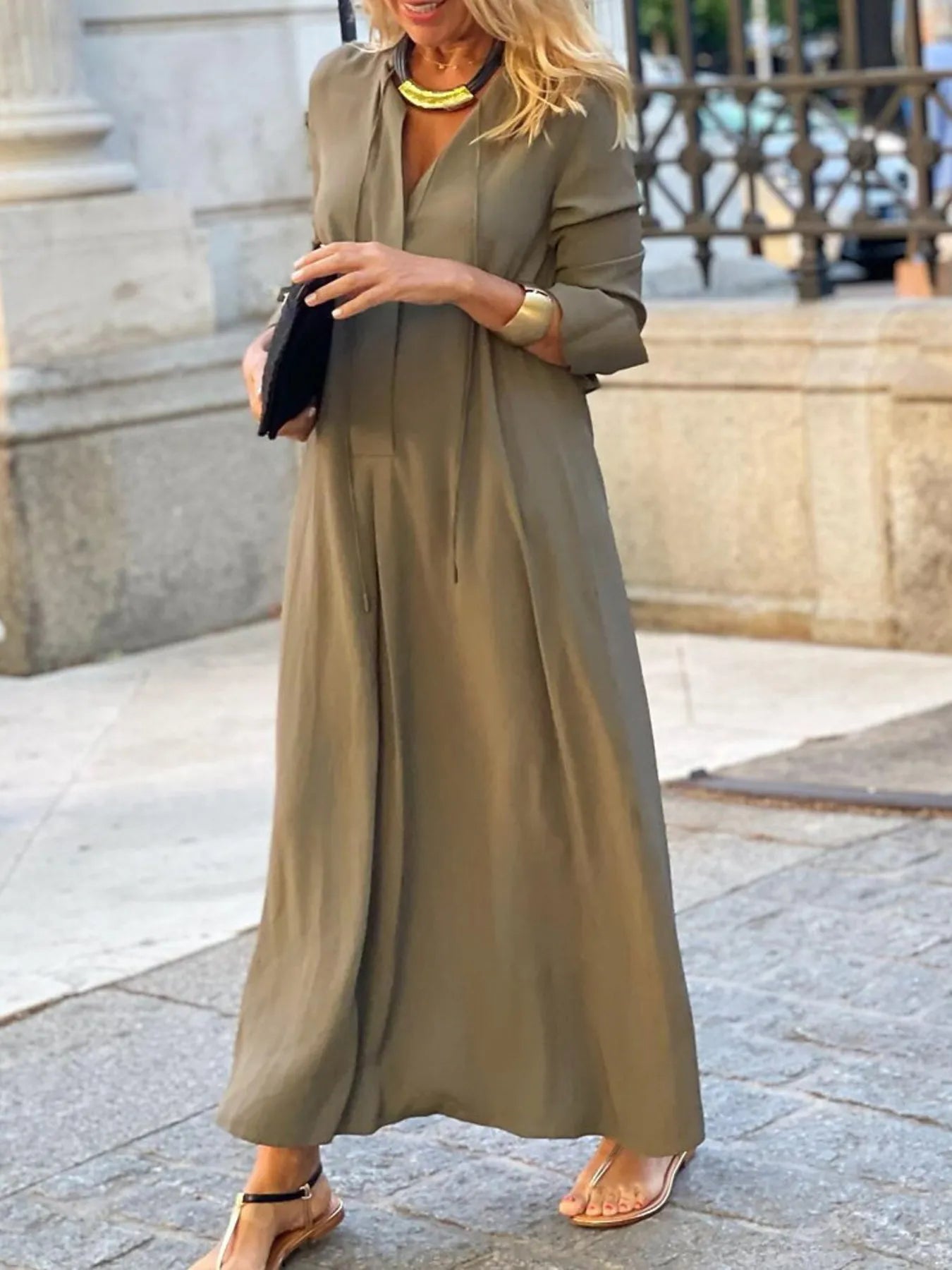 Full Size Solid Color Maxi Shirt Dress Plus Size 