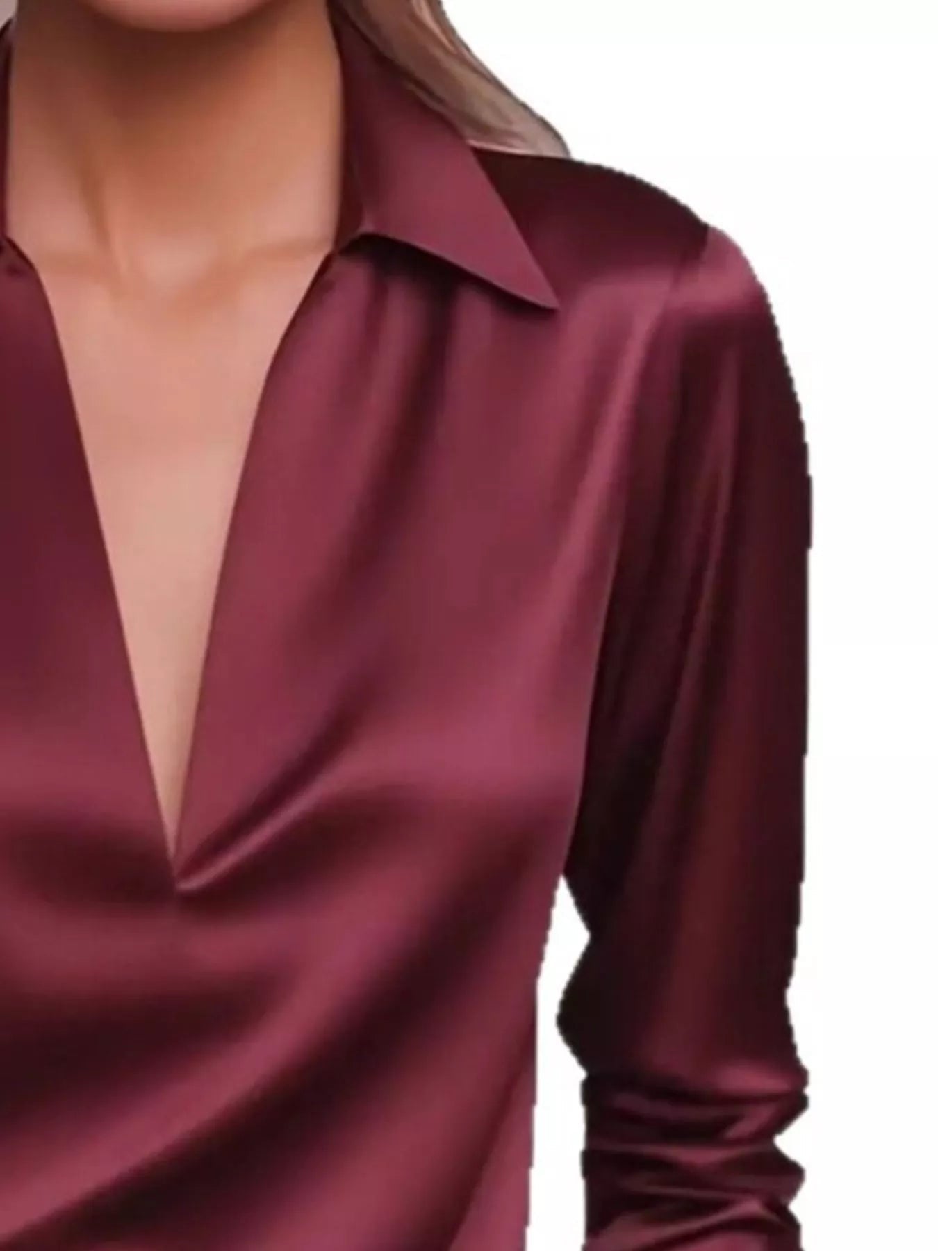 Satin Johnny Collar Long Sleeve Blouse 
