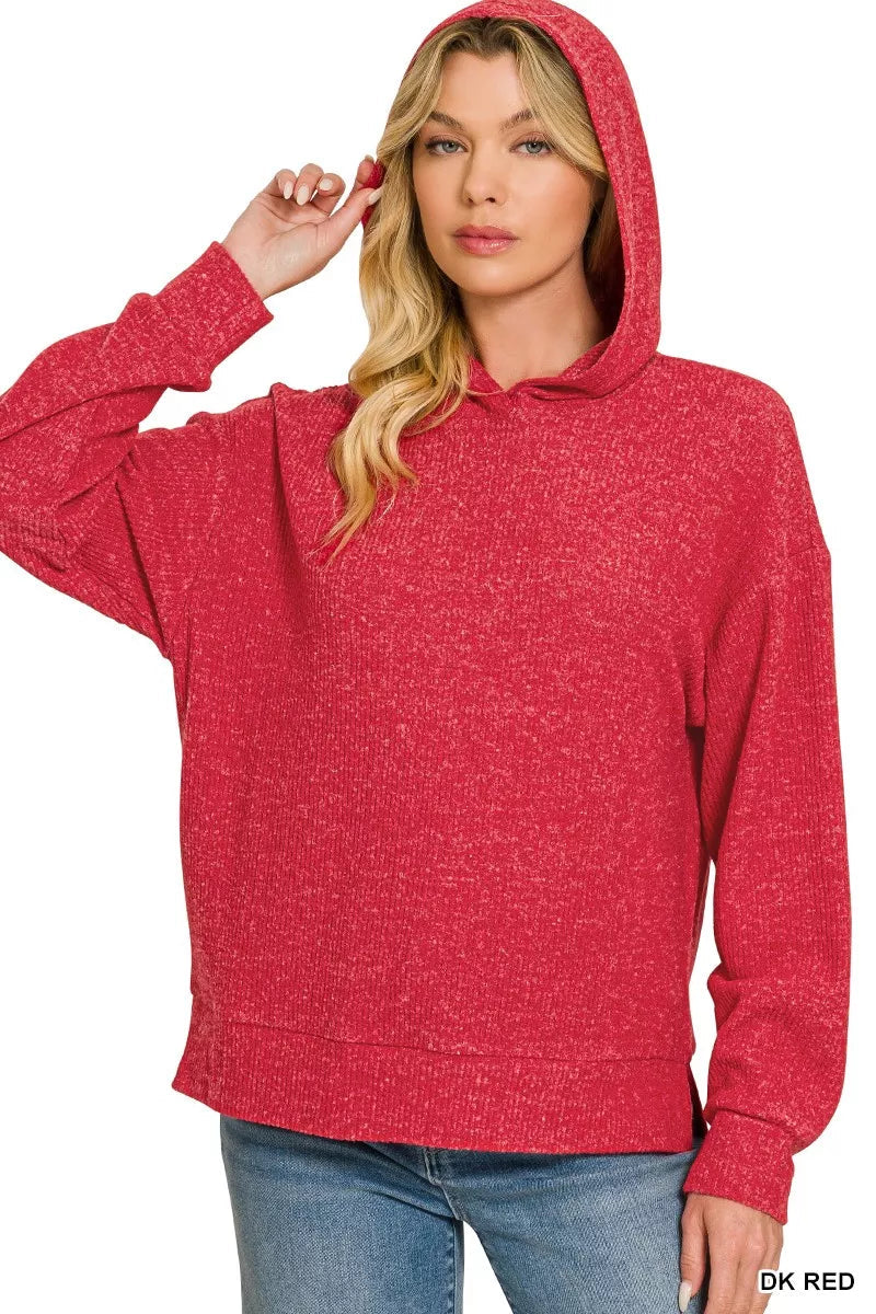 Zenana Brushed Ribbed Hacci Hoodie Pullover 