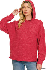 Zenana Brushed Ribbed Hacci Hoodie Pullover 