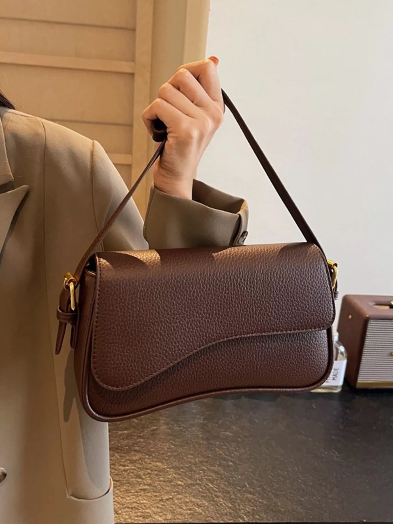 Solid Color Leather Crossbody Bag 