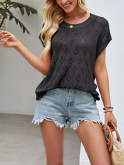 Openwork Short Sleeve Knit Top 