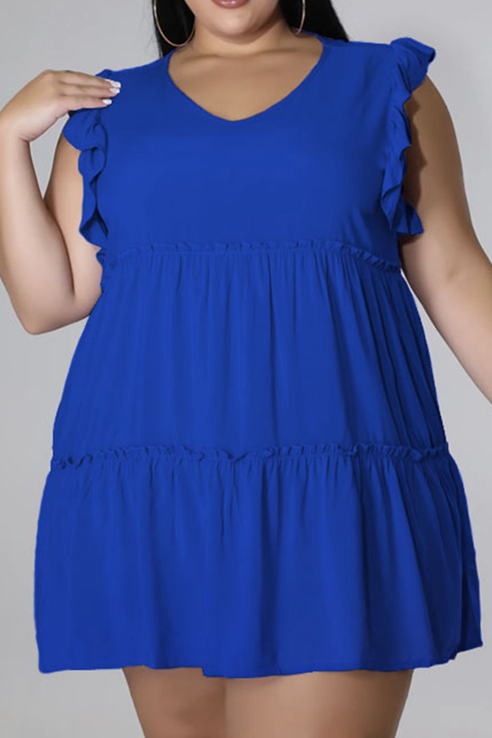 Plus Size V-Neck Frill Trim Mini Dress 