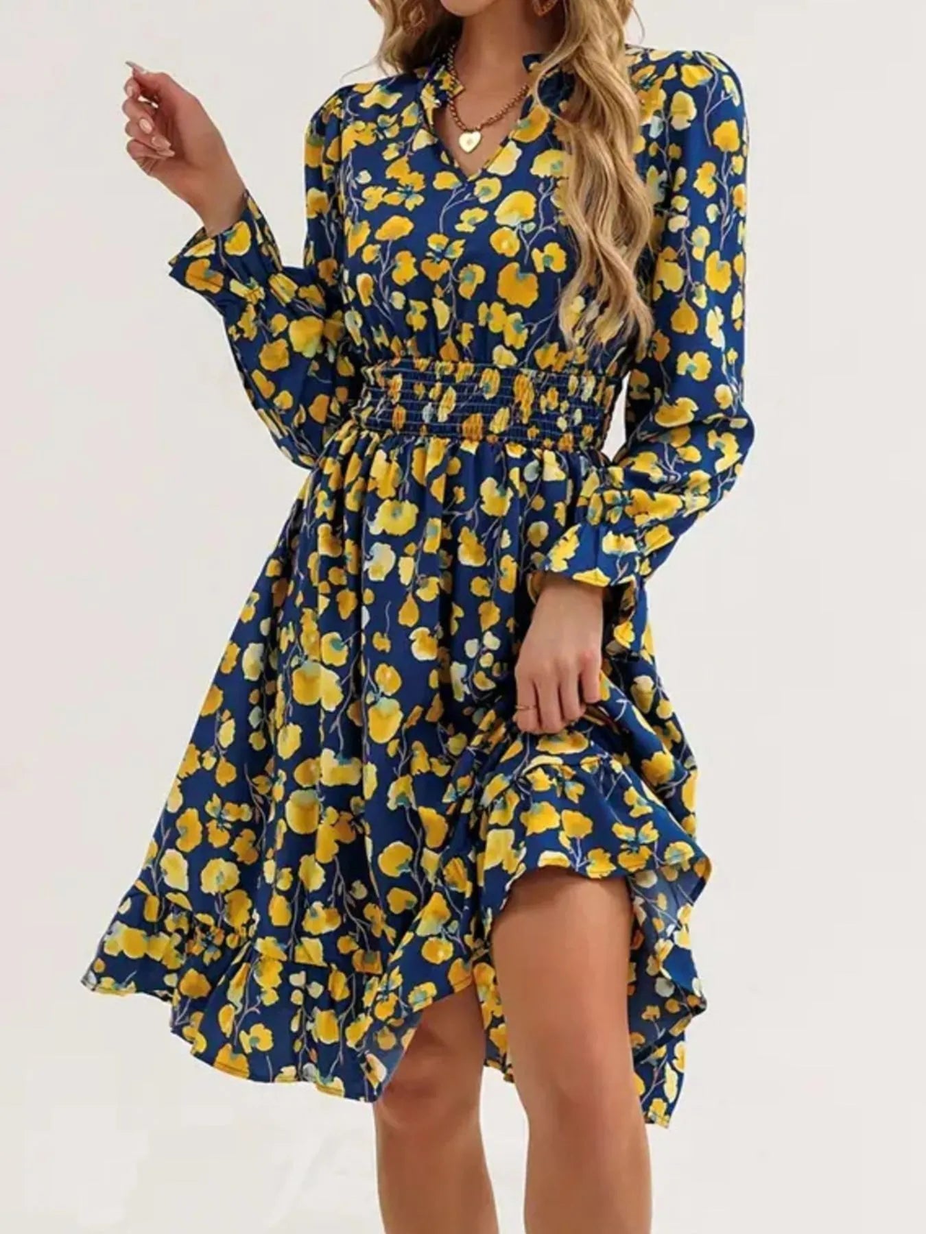 Floral Print Flounce Sleeve Ruffle Hem Dress 