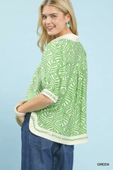 Umgee Geometric Leaf Print Popover Top 
