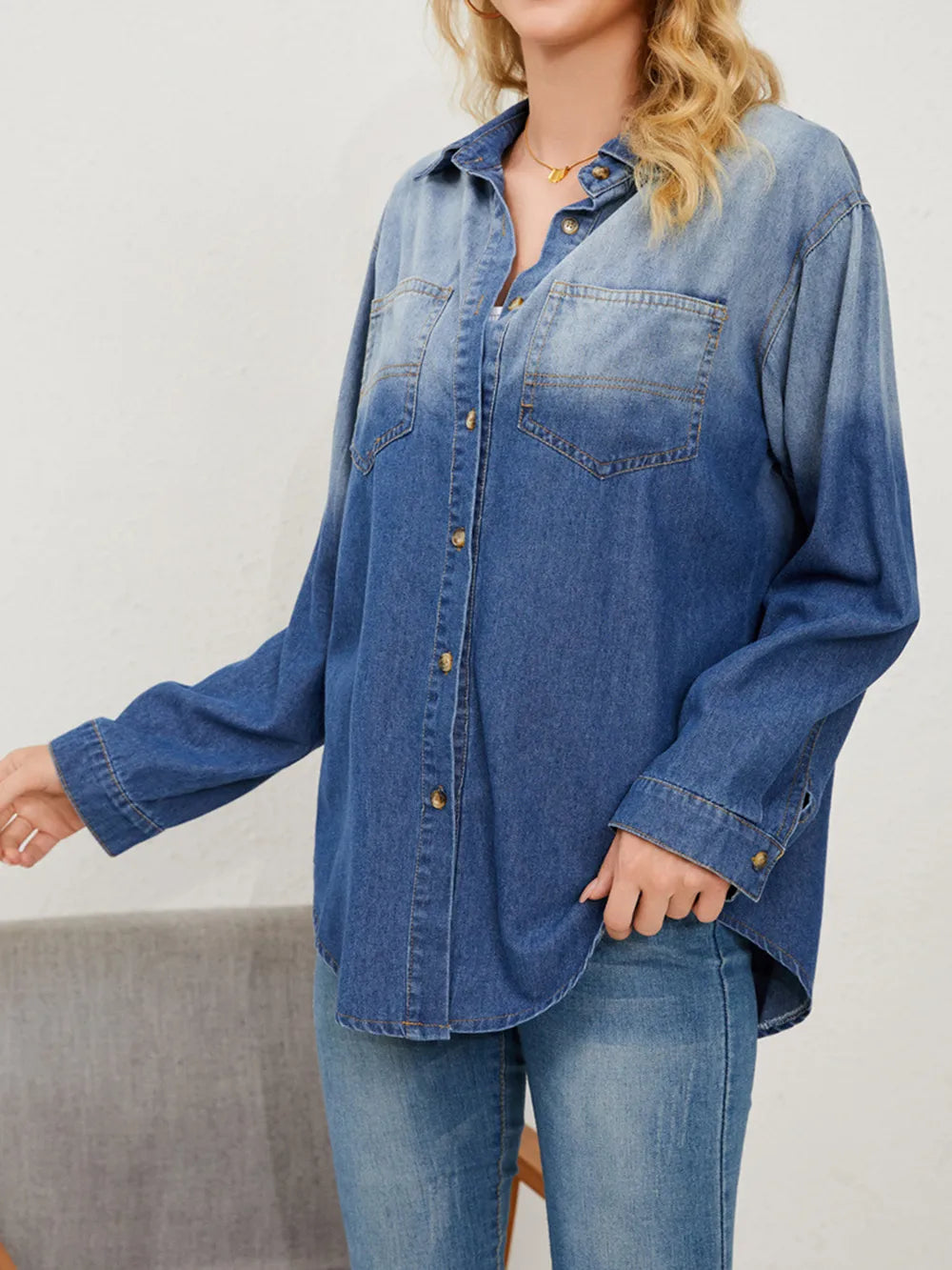 Button Up Long Sleeve Denim Jacket 