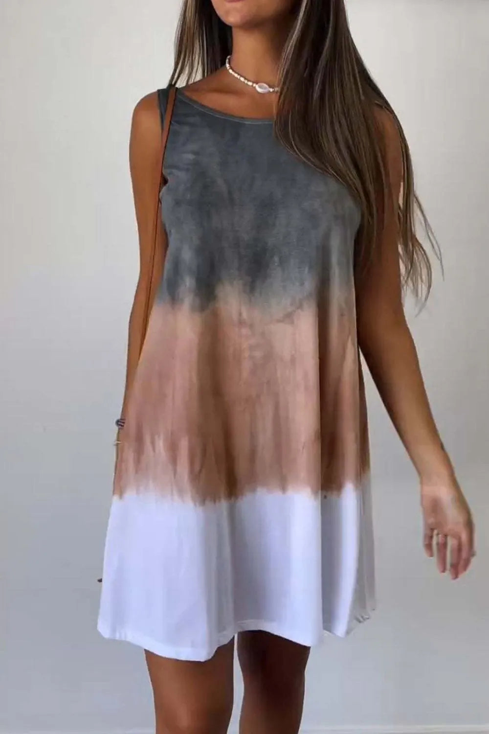 Full Size Tie-Dye Sleeveless Mini Tank Dress Plus Size 