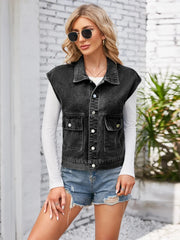 Cap Sleeve Denim Jacket with Pockets 
