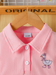 Children's Embroidered Ribbed Polo Shirt & Pleated Skirt Set 