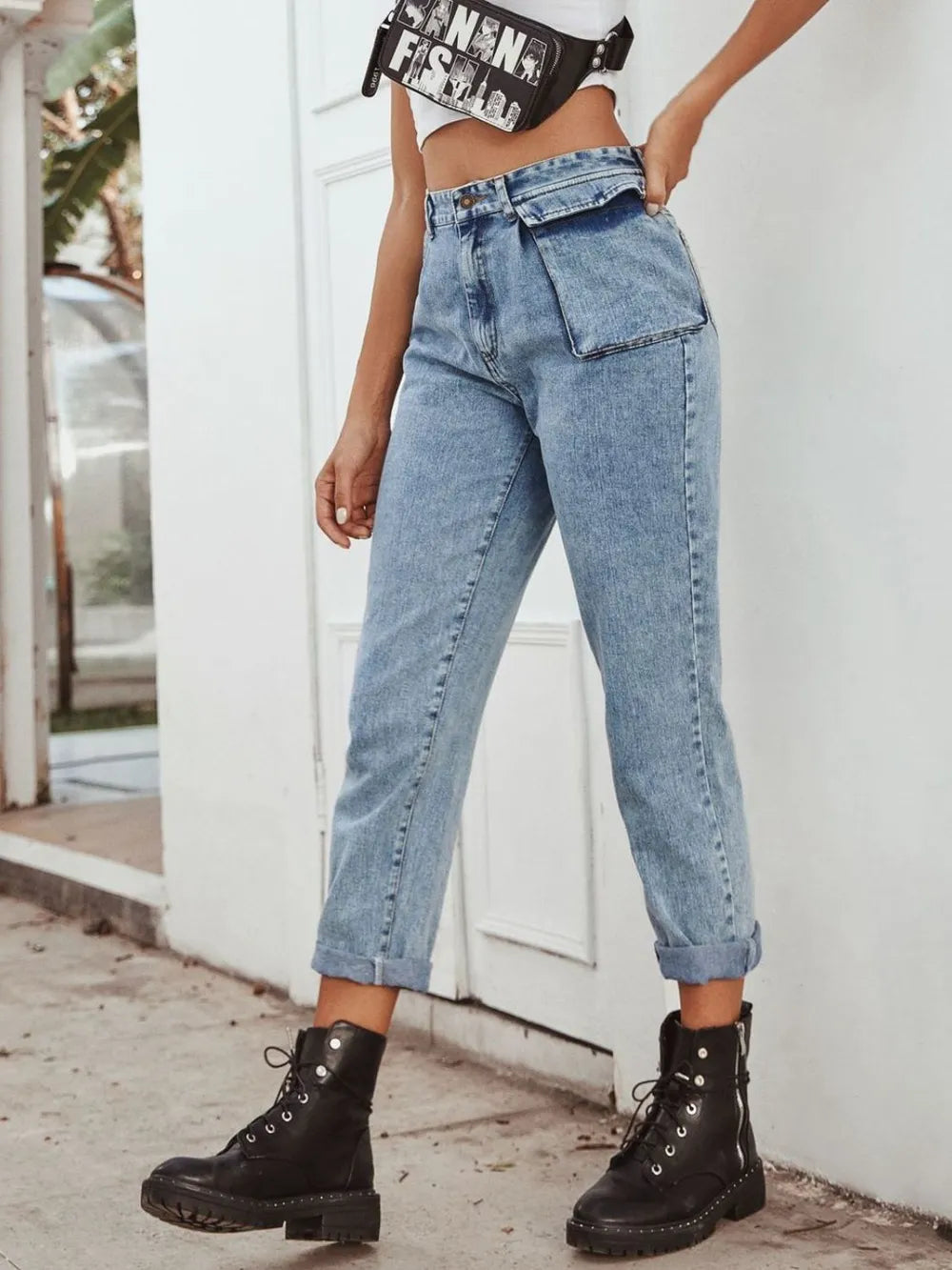 High Waist Straight Leg Jeans 
