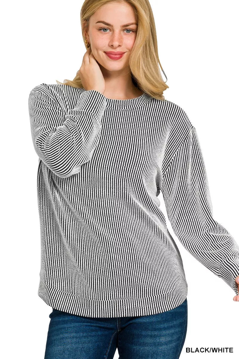 Zenana Full Size Raised Rib Round Neck Long Sleeve Top Plus Size 