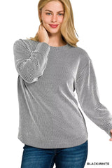 Zenana Full Size Raised Rib Round Neck Long Sleeve Top Plus Size 