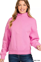 Zenana Fleece High Neck Half Zip Sweatshirt 