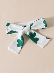 Children's Lucky Clover Long Sleeve Bodysuit and Flare Pants Set with Headband 