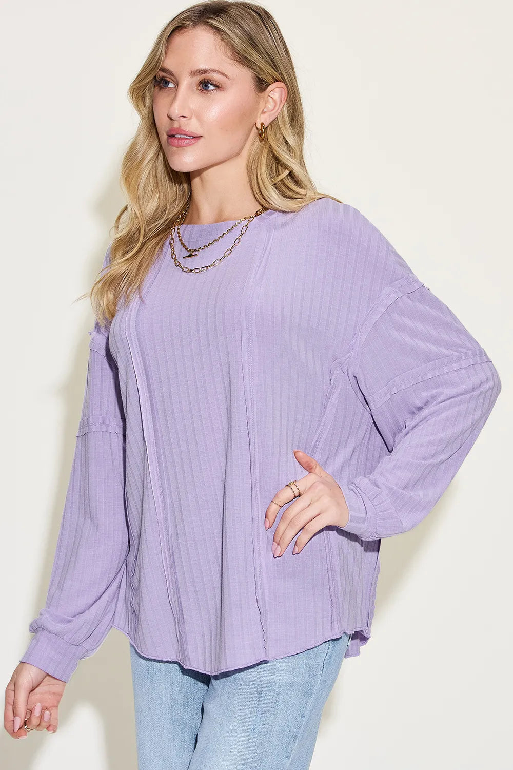 Basic Bae Full Size Ribbed Round Neck Long Sleeve T-Shirt 