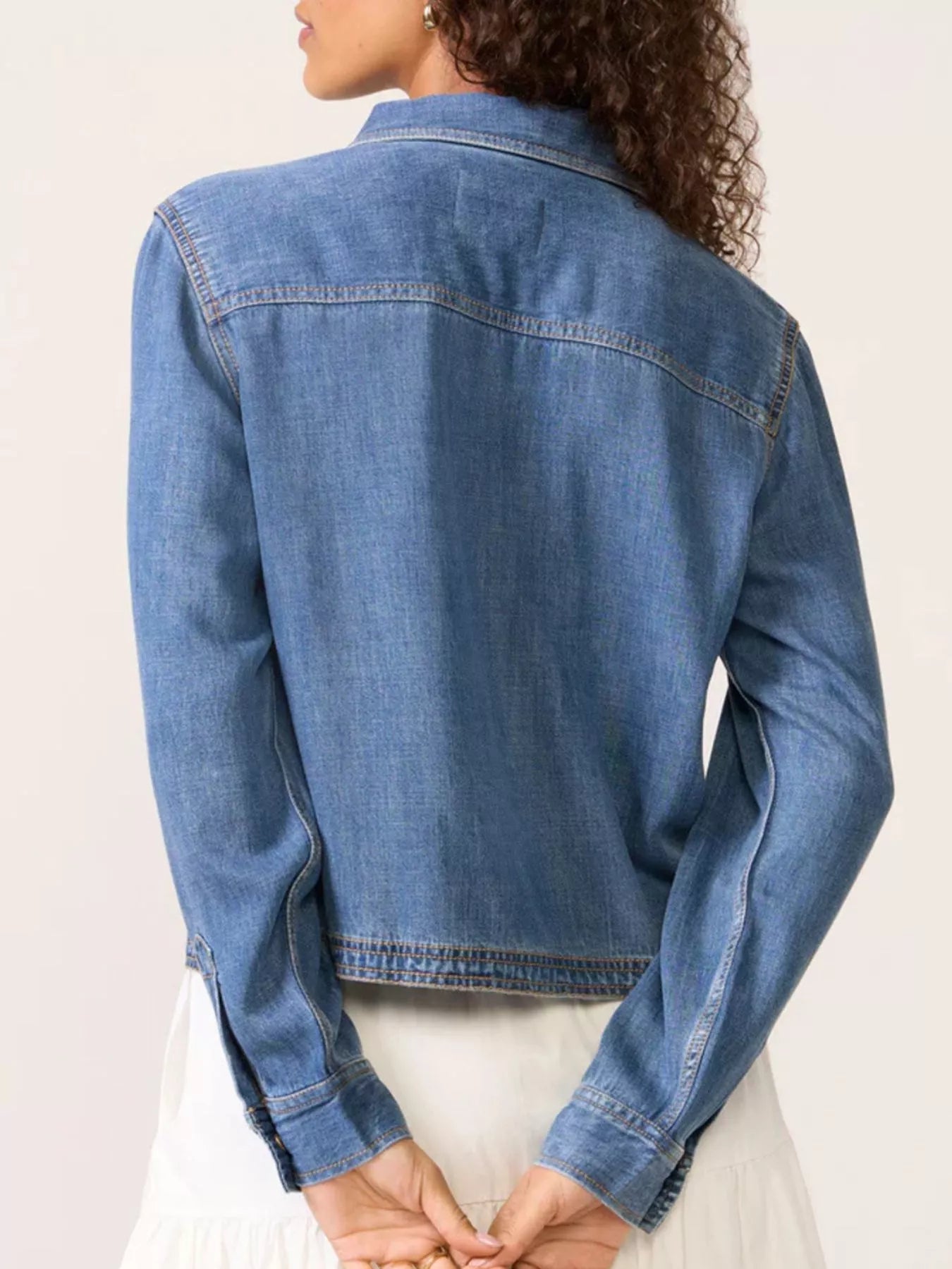 Half Snap Cropped Denim Top 