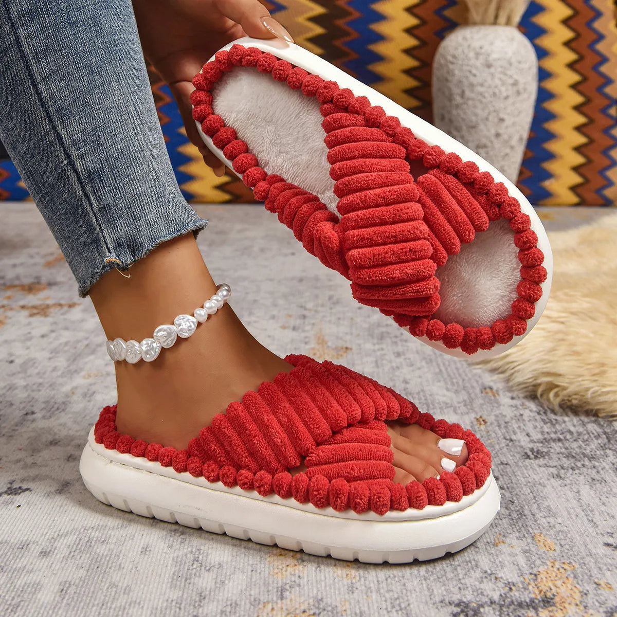 Crisscross Open Toe Platform Slippers 