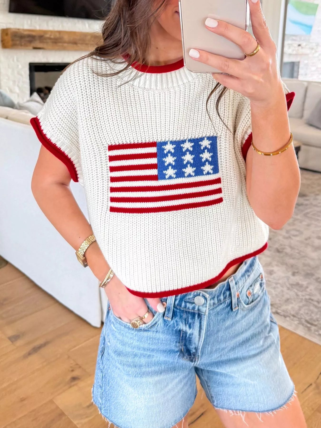 American Flag Knit Sweater Top 