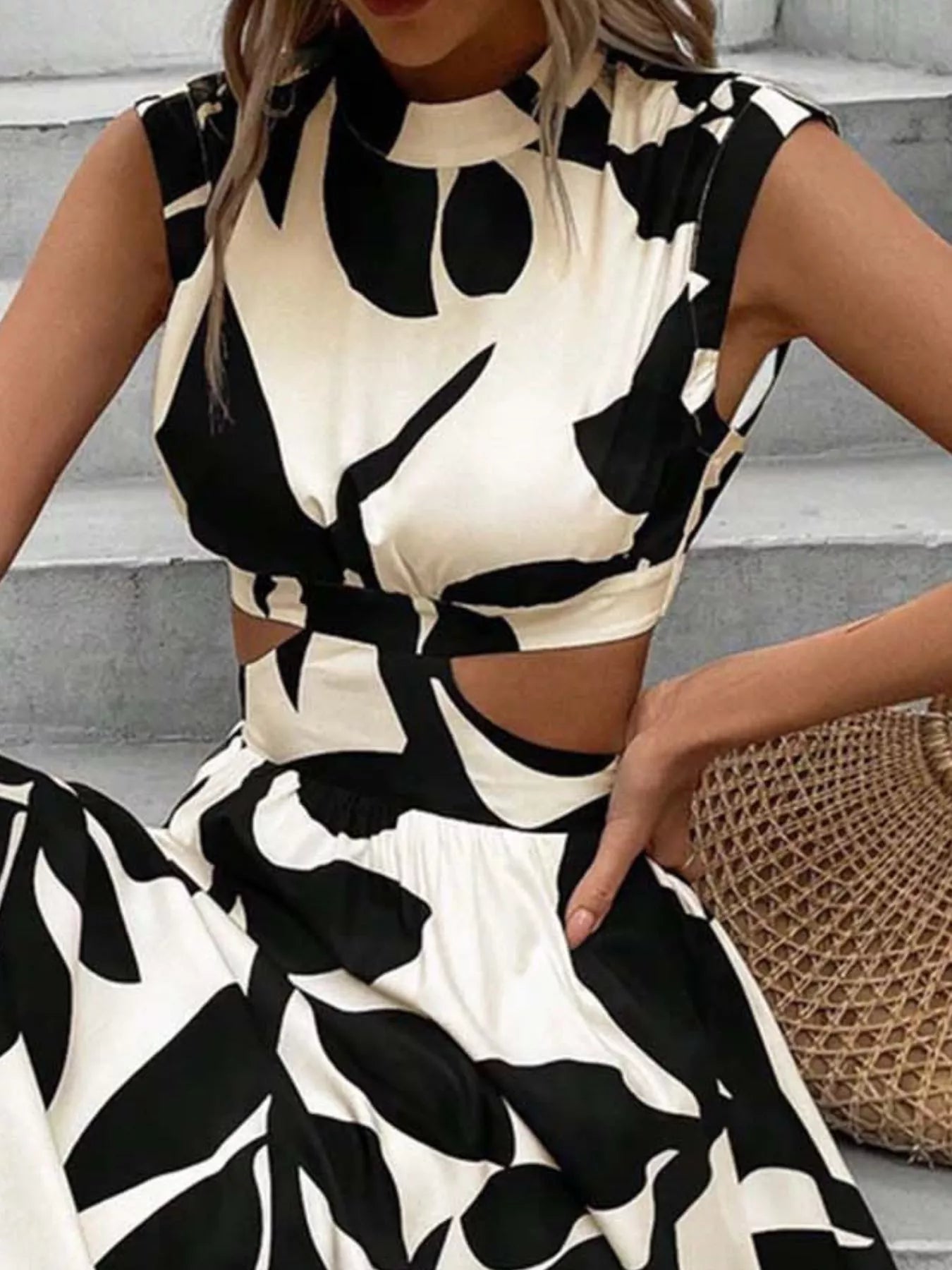 Cutout Printed Sleeveless Dress 