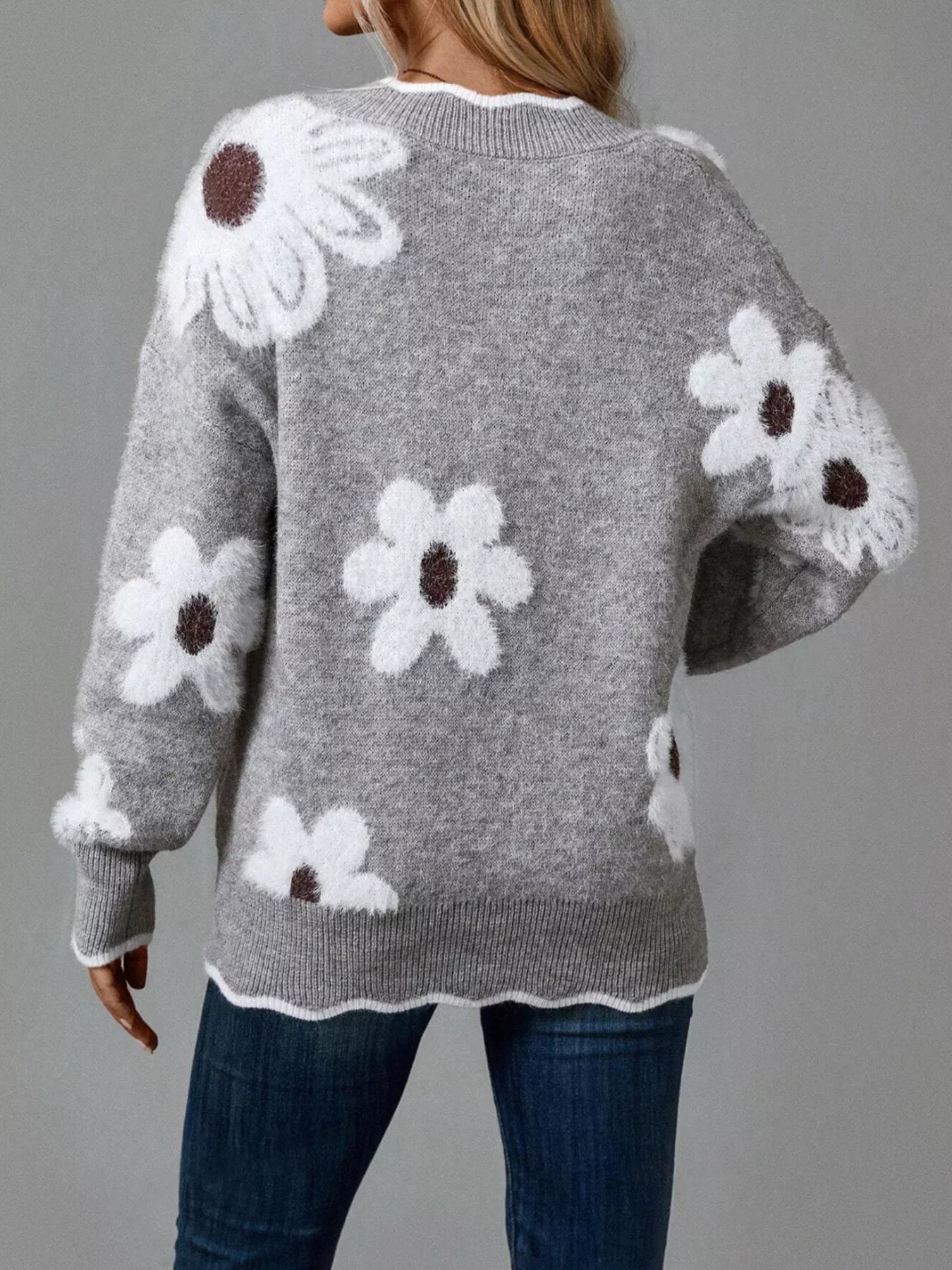 Floral V-Neck Long Sleeve Sweater 