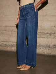 High Rise Front Pocket Patch Wide Leg Jeans 