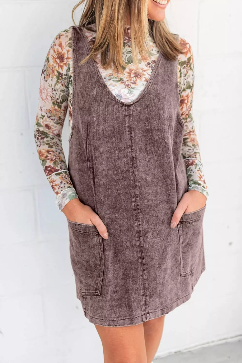 Vintage Wash Denim Overall Dress 