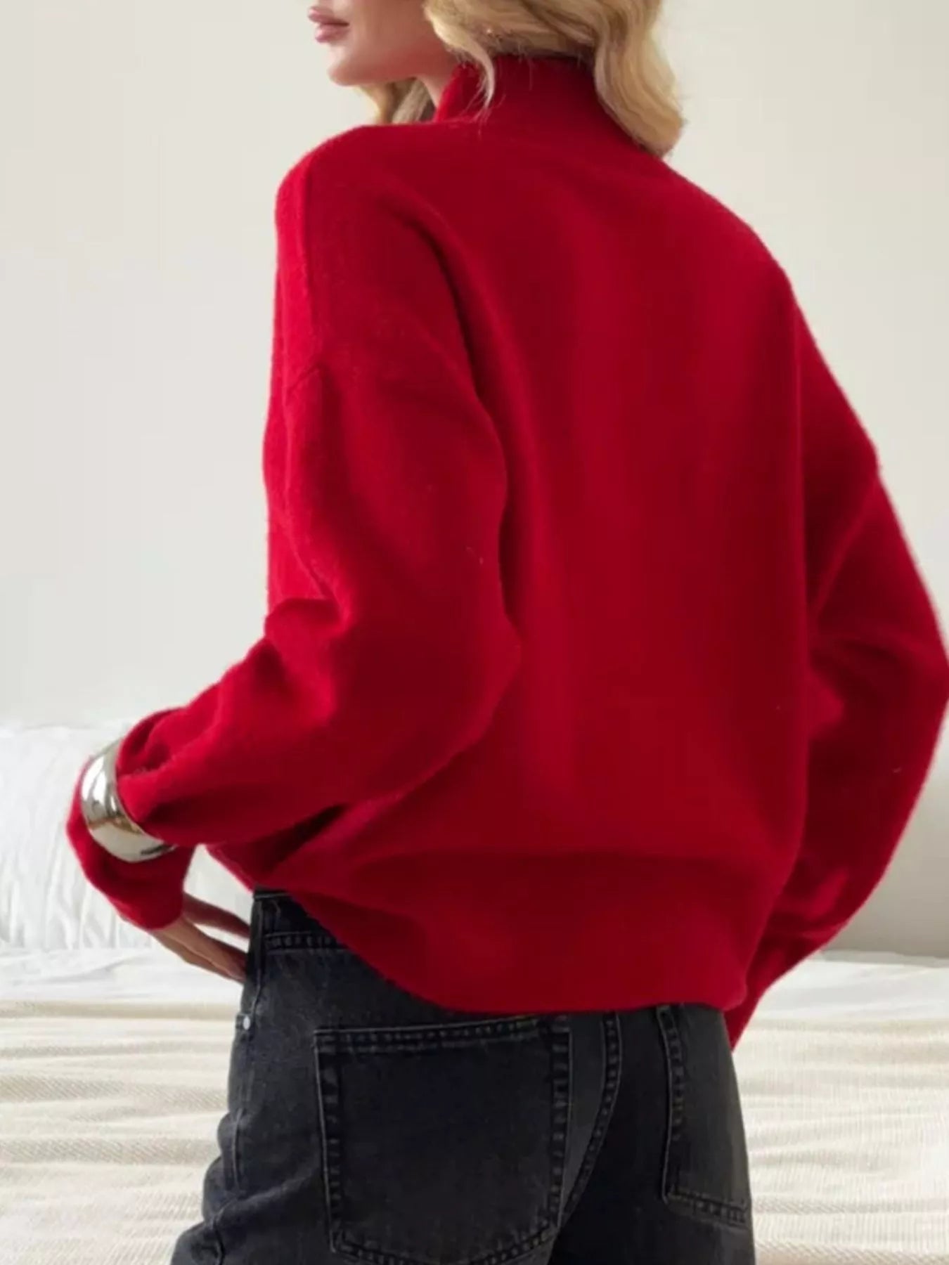Mock Neck Dropped Shoulder Sweater 