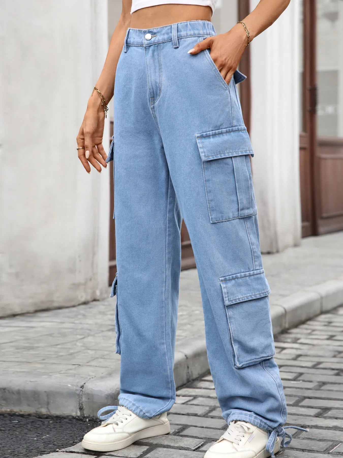 Casual Wide Leg Cargo Jeans 
