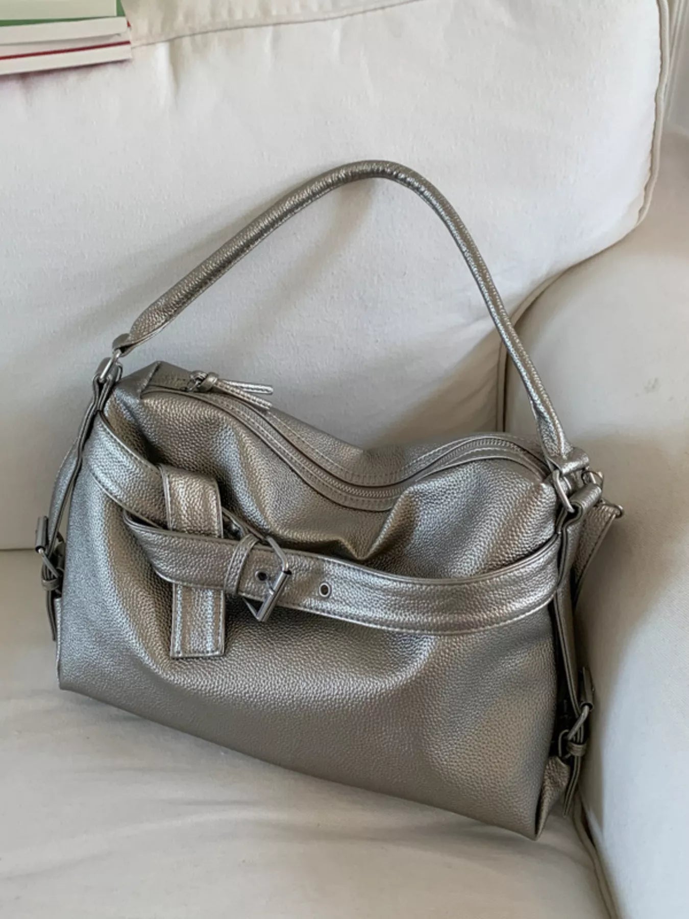 Decor Buckle Leather Shoulder Bag 