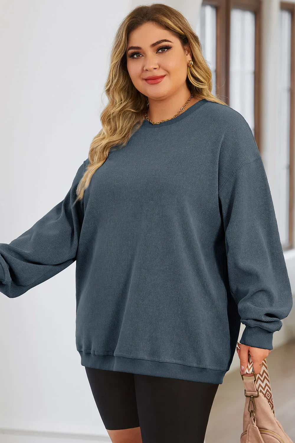 Plus Size Round Neck Dropped Shoulder Sweatshirt 
