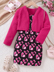 Children's Printed Dress and Cardigan Set 