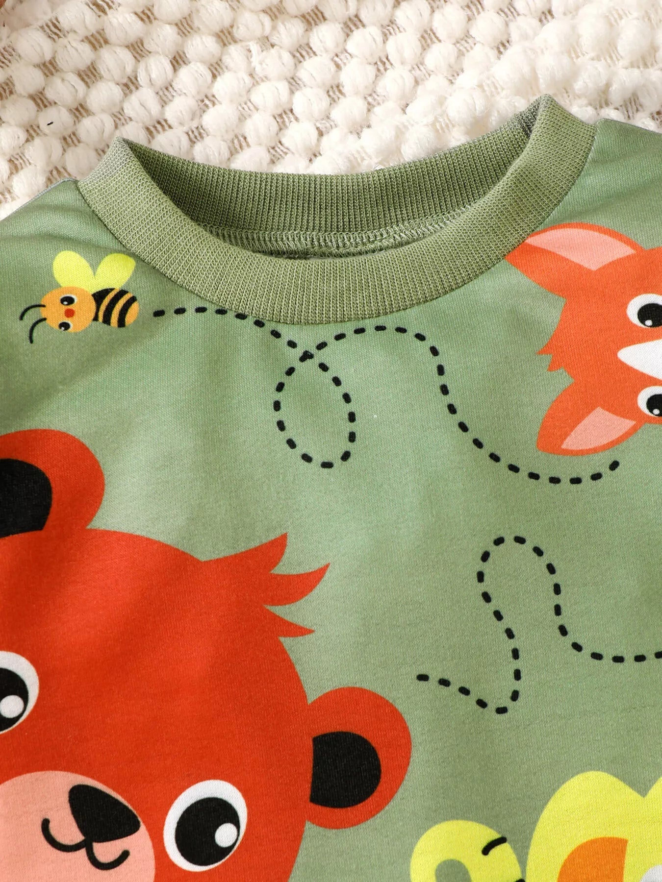Children's Cartoon Animal Print Sweatshirt & Jeans Set 