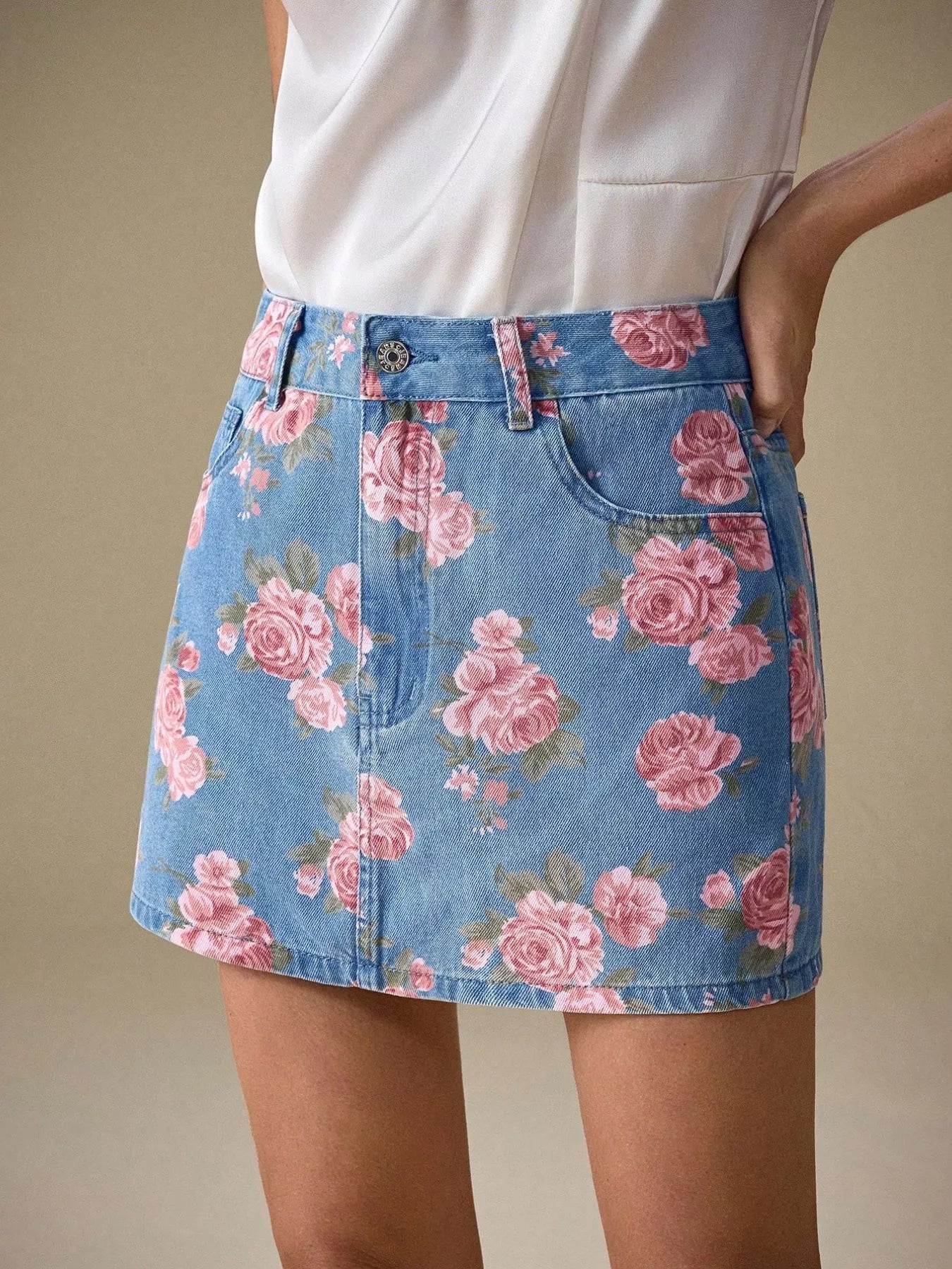 Floral Print Denim Skirt 
