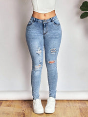 Distressed Skinny Jeans with Bow Back 