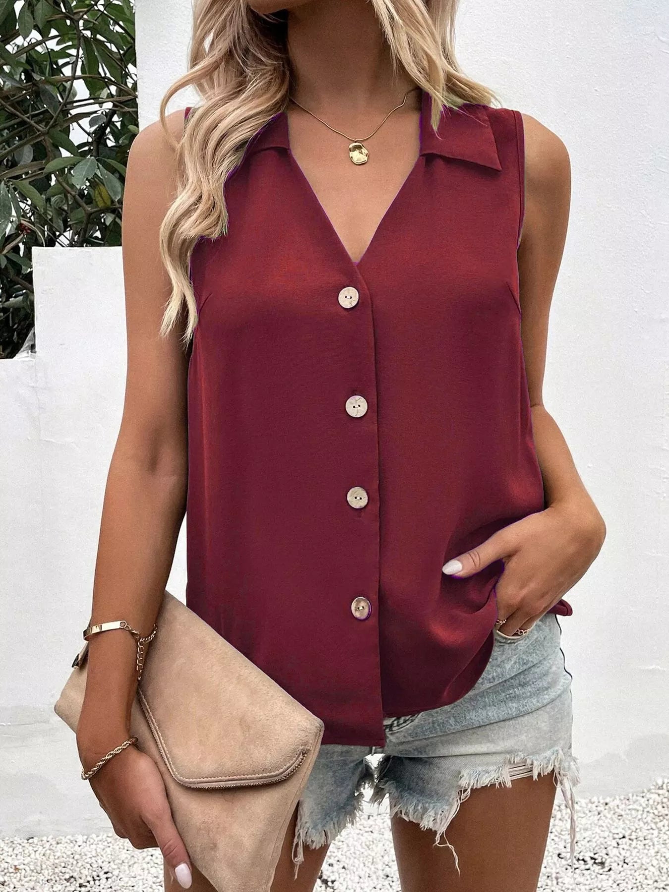 Full Size Button-Down Tank Top Plus Size 