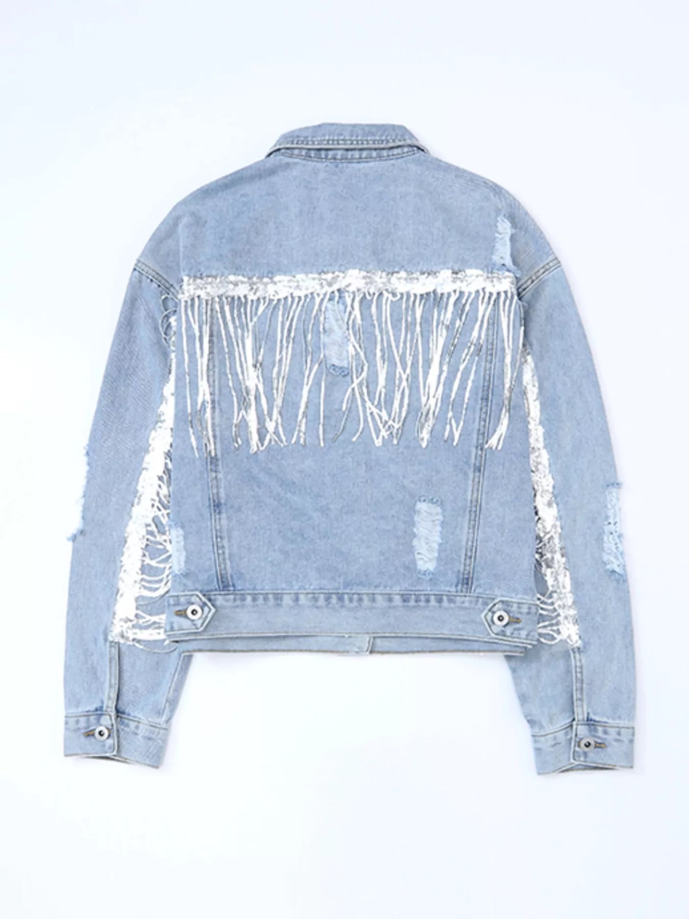Fringed Sequin Embellished Denim Jacket 