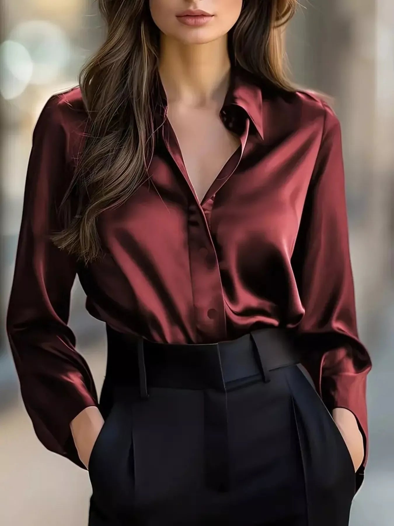 Button Down Collared Neck Long Sleeve Shirt 