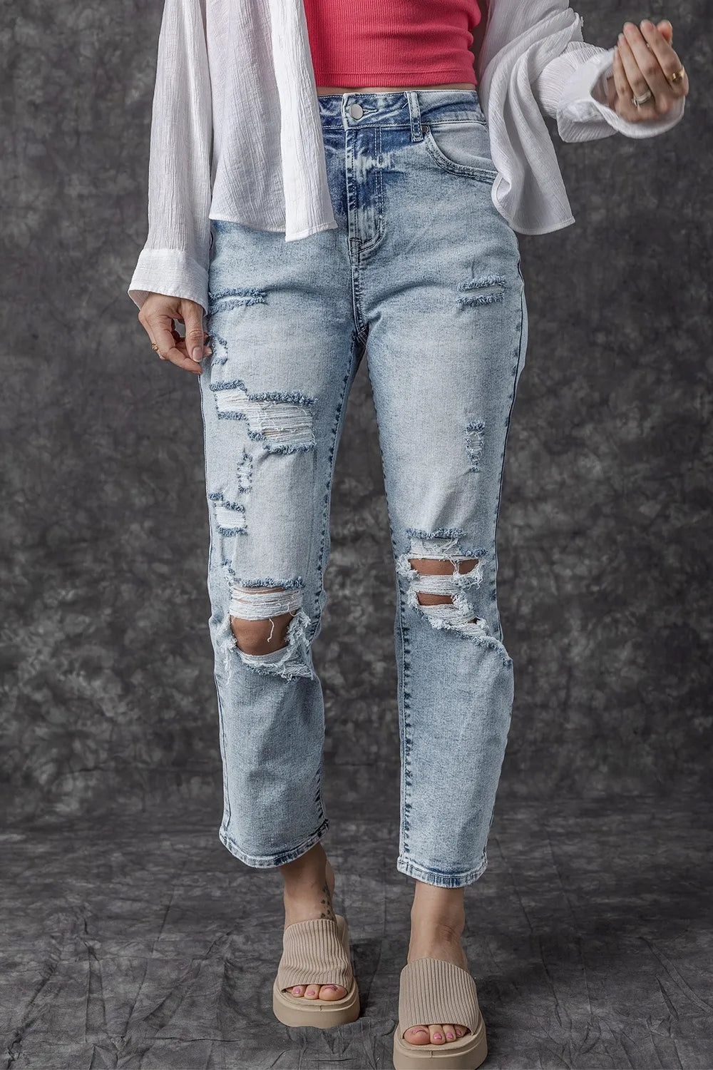 Distressed High Waist Jeans 