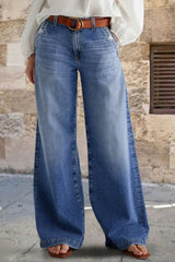 Pocketed Embroidered Straight Leg Jeans 