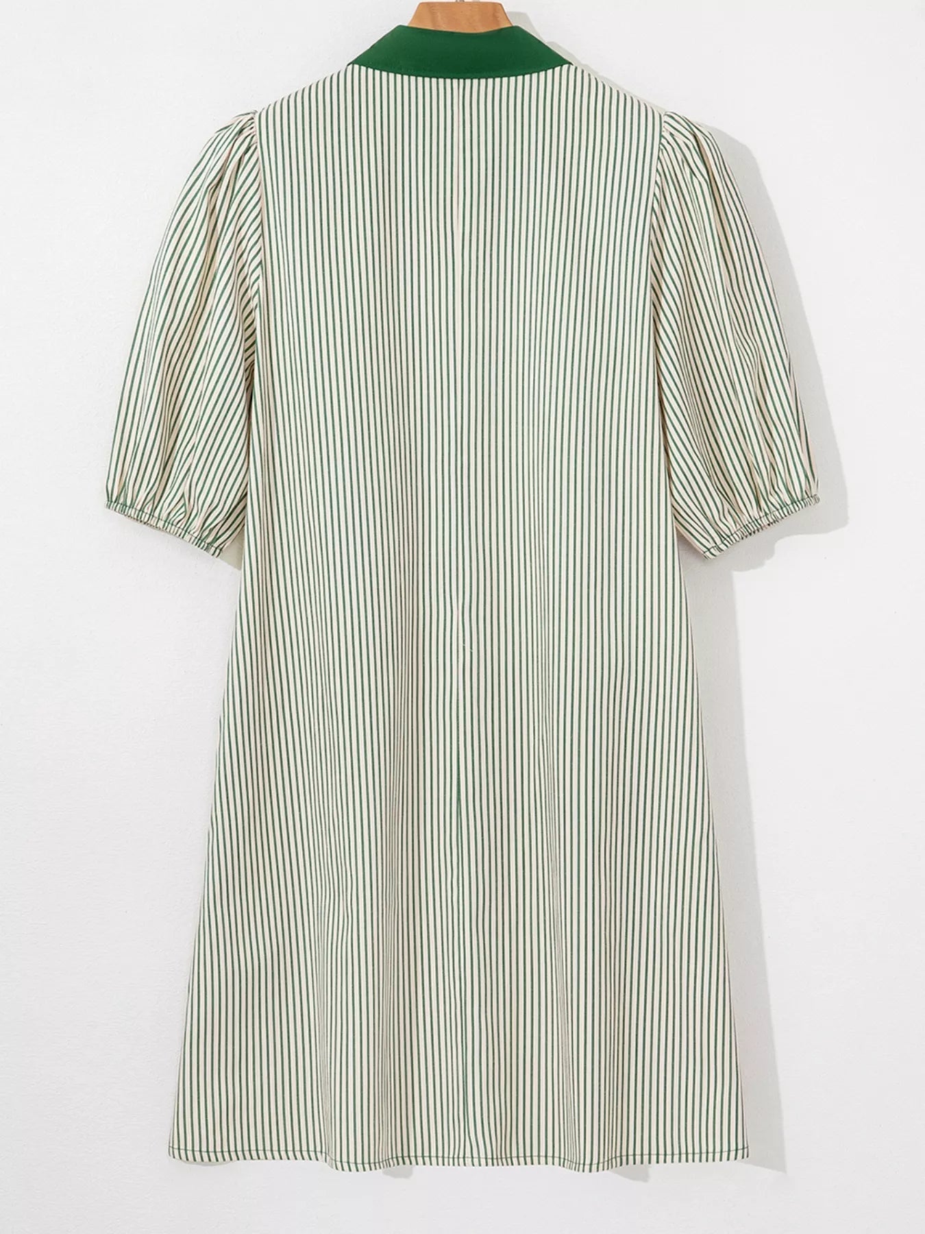 Stripe Color Block Patchwork Shirt Collar Button Down Puff Sleeve Mini Dress 