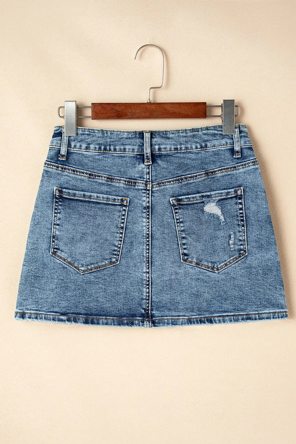 Rhinestone Distressed Denim Mini Skirt 