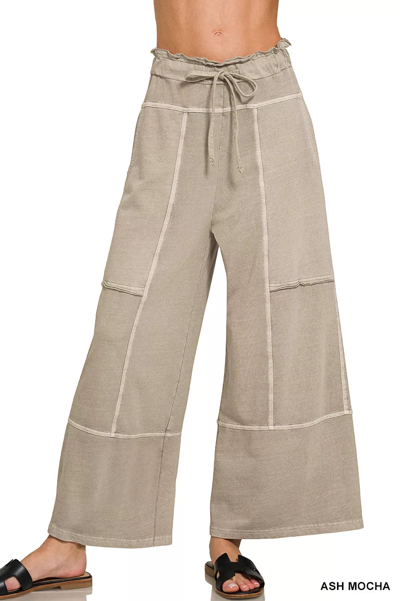 Zenana French Terry Washed Exposed-seam Wide Leg Pants 