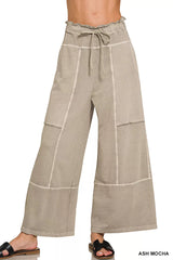 Zenana French Terry Washed Exposed-seam Wide Leg Pants 