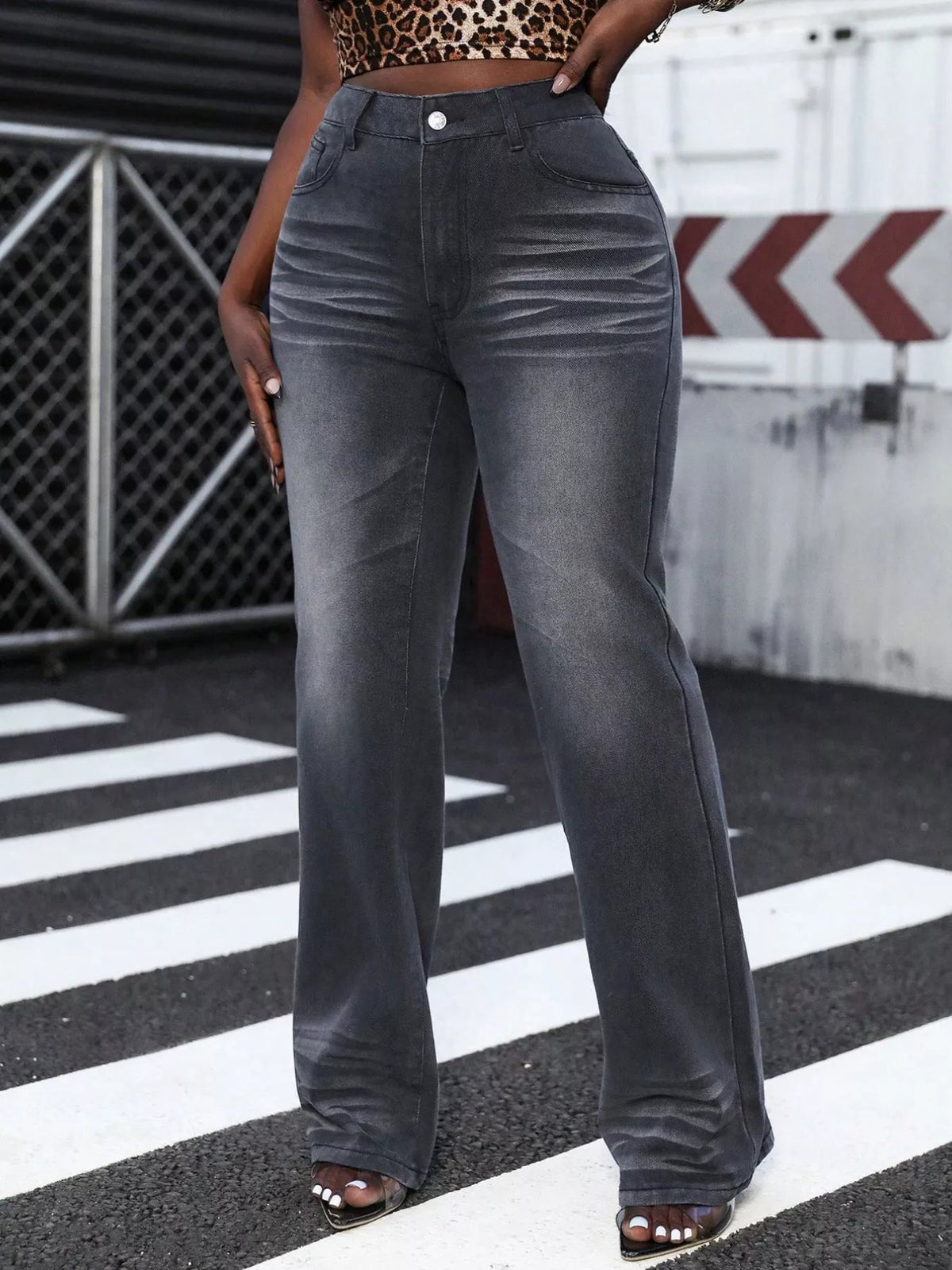 High Waist Straight Leg Jeans 
