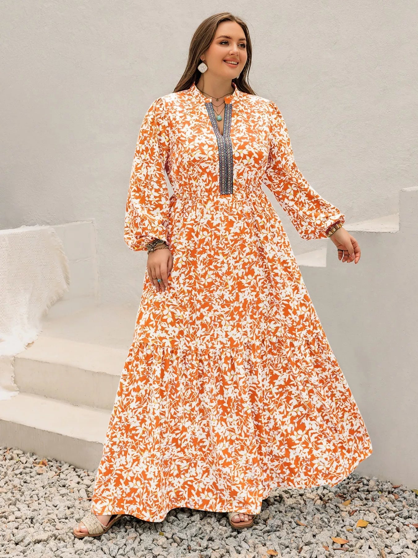 Plus Size Boho Floral Print Maxi Dress 